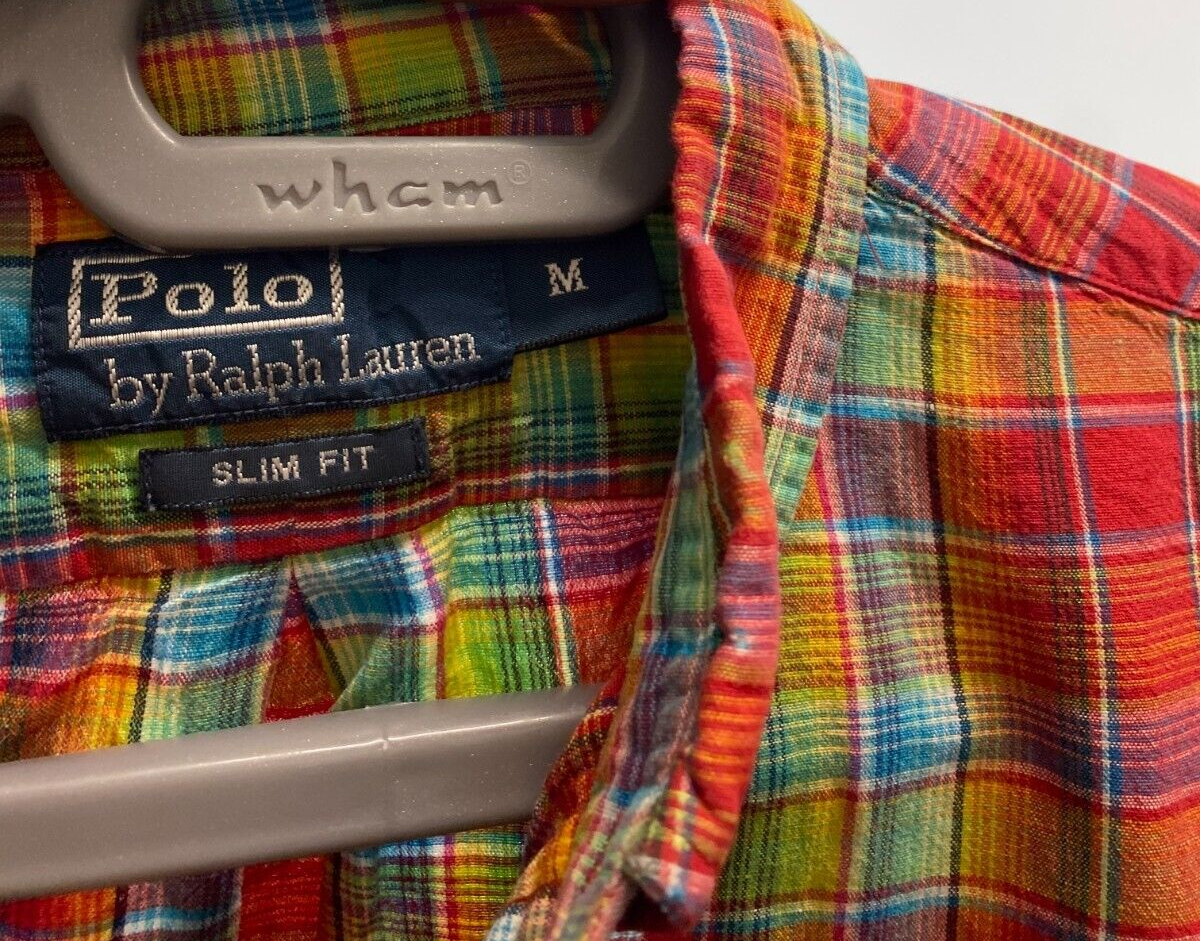 Ralph Lauren Shirt Mens Medium Multi Plaid Slim Fit Blue Small Polo Pony Logo