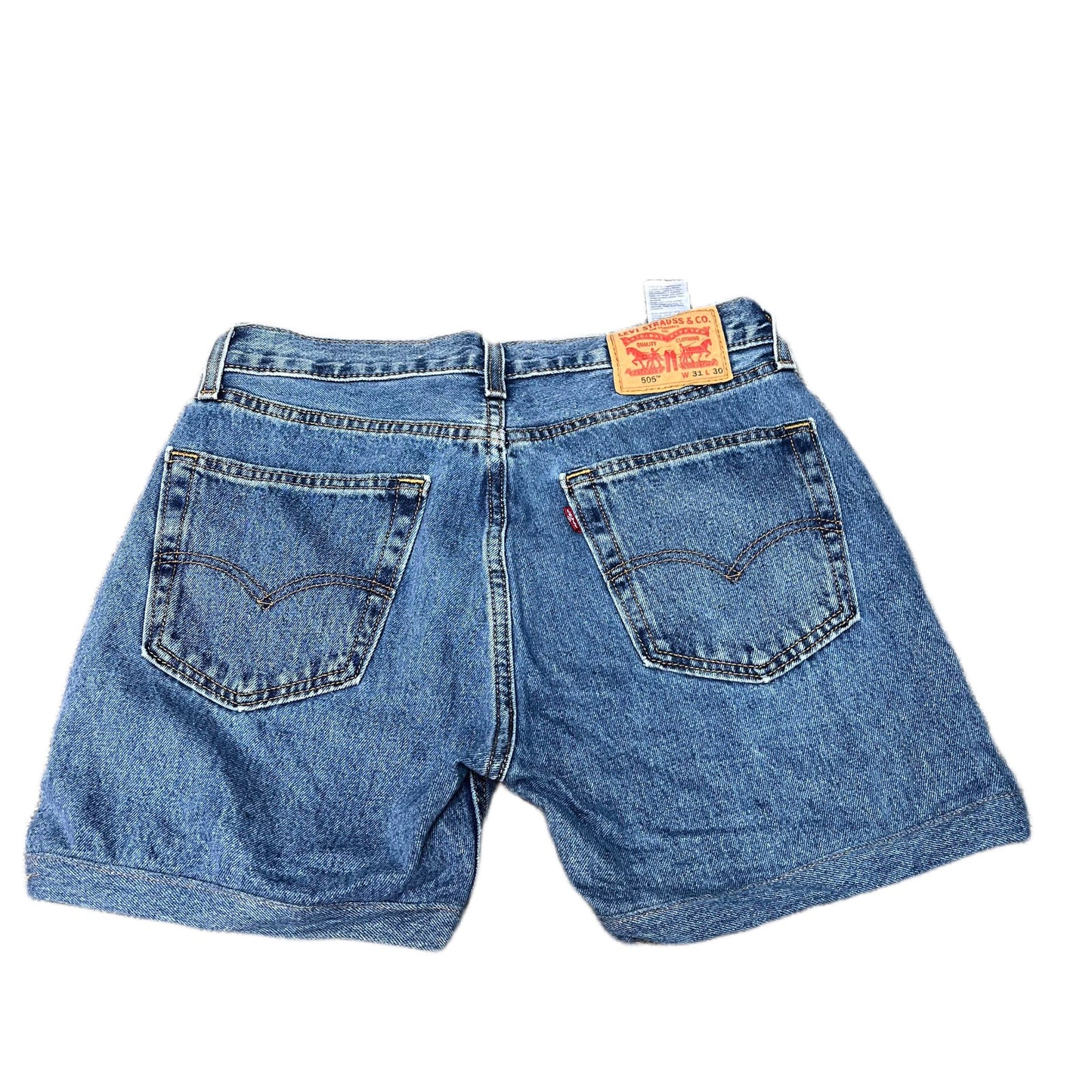 Levi's 505 Jean Shorts Fits as Women Large 31" Waist Blue Denim Stretch Red Tab