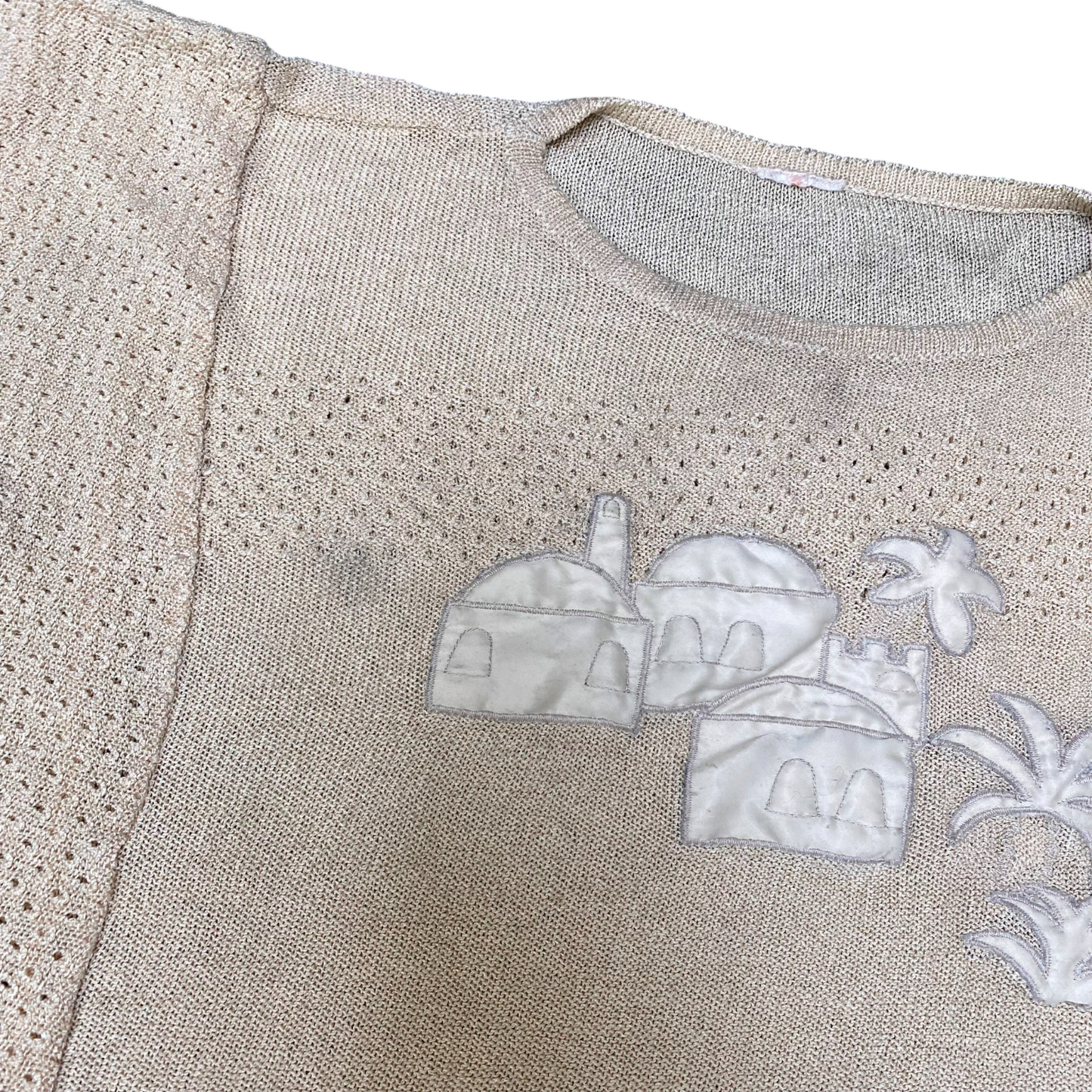 Jumper Womens Large Cream Knitted Embroidered Crew Neck Long Sleeve Pullover