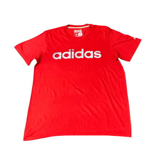 adidas Tee Shirt Mens Large Red Spellout Logo Short Sleeve Go To Performance