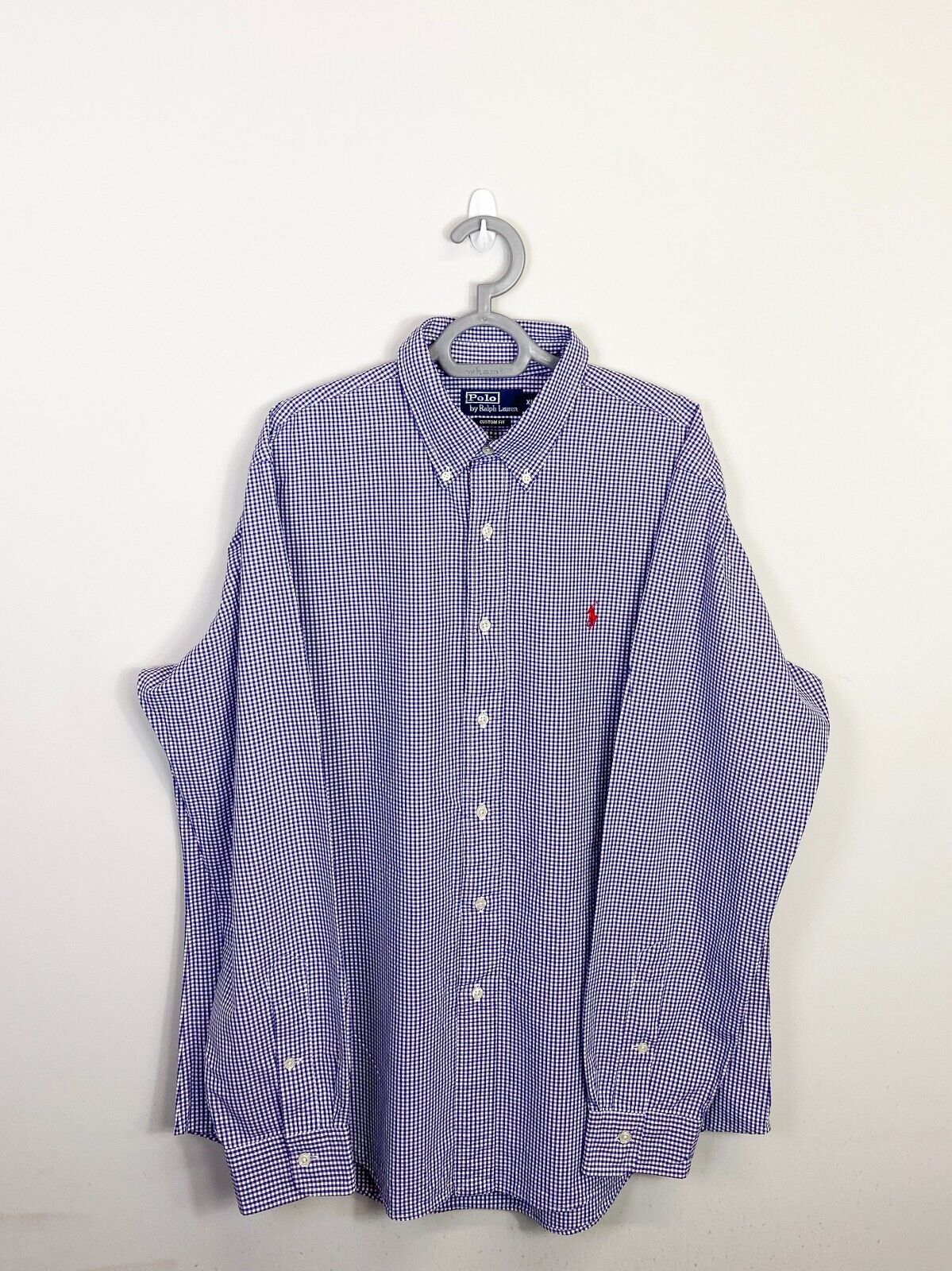 Ralph Lauren Shirt Mens XL Purple Checkered Custom Fit Red Small Polo Pony Logo