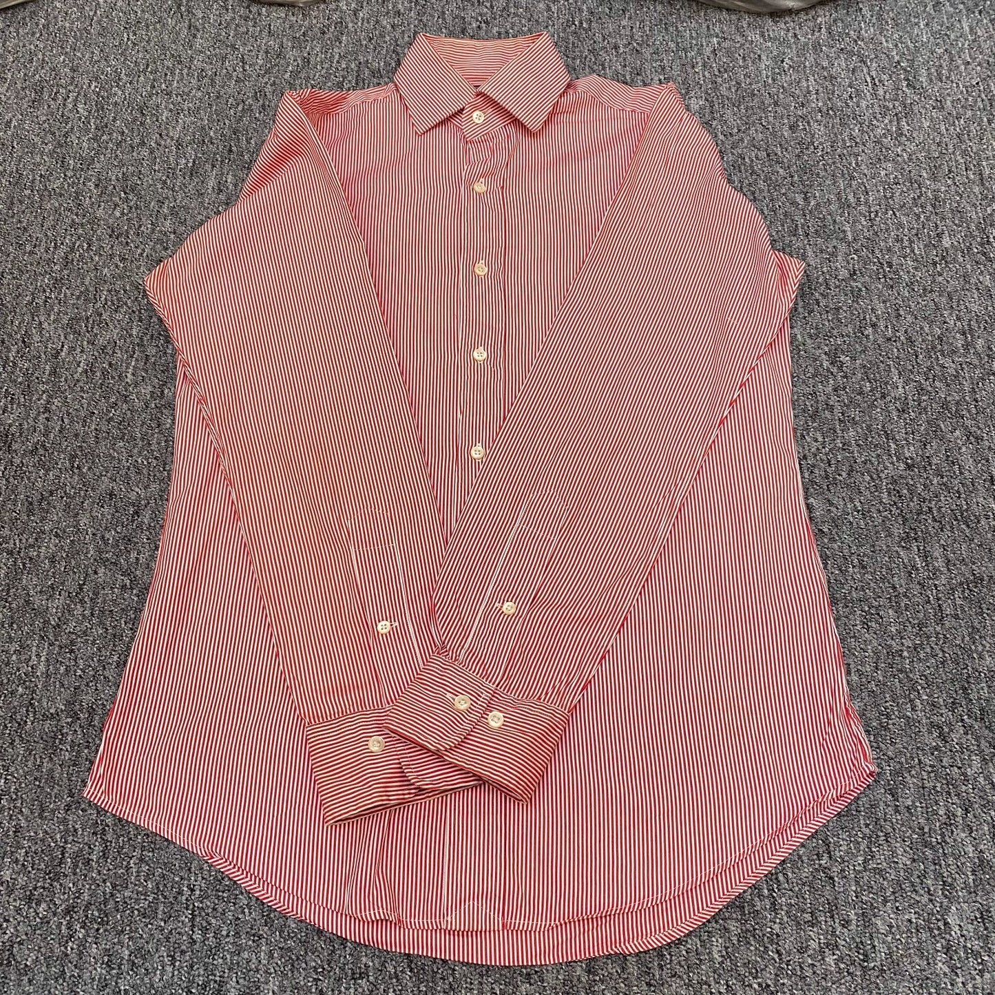 Polo Ralph Lauren Formal Shirt Mens M Red Striped Regent Custom Fit Button Up
