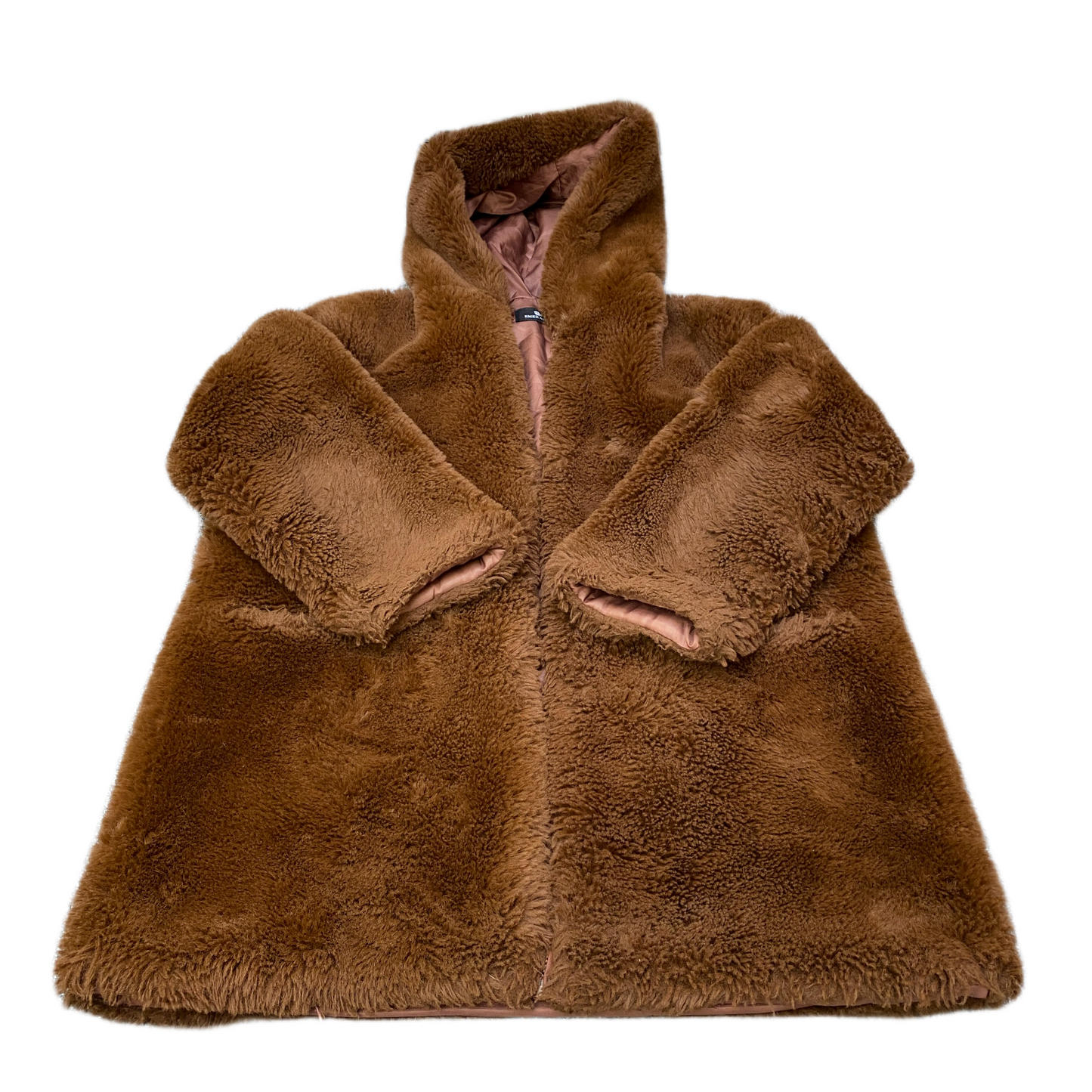 Emeraude Faux Fur Hooded Jacket Womens Large Brown Lined Long Sleeve Full Zipper