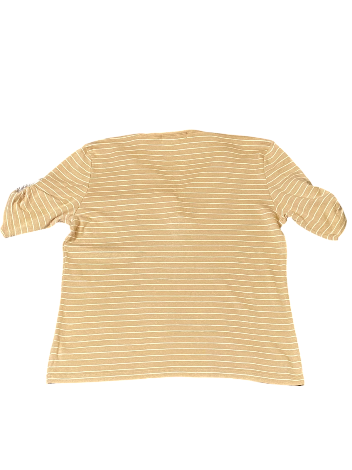 Ralph Lauren Tee Shirt Women Medium Brown Striped Roll Tab Sleeve Slit V Neck