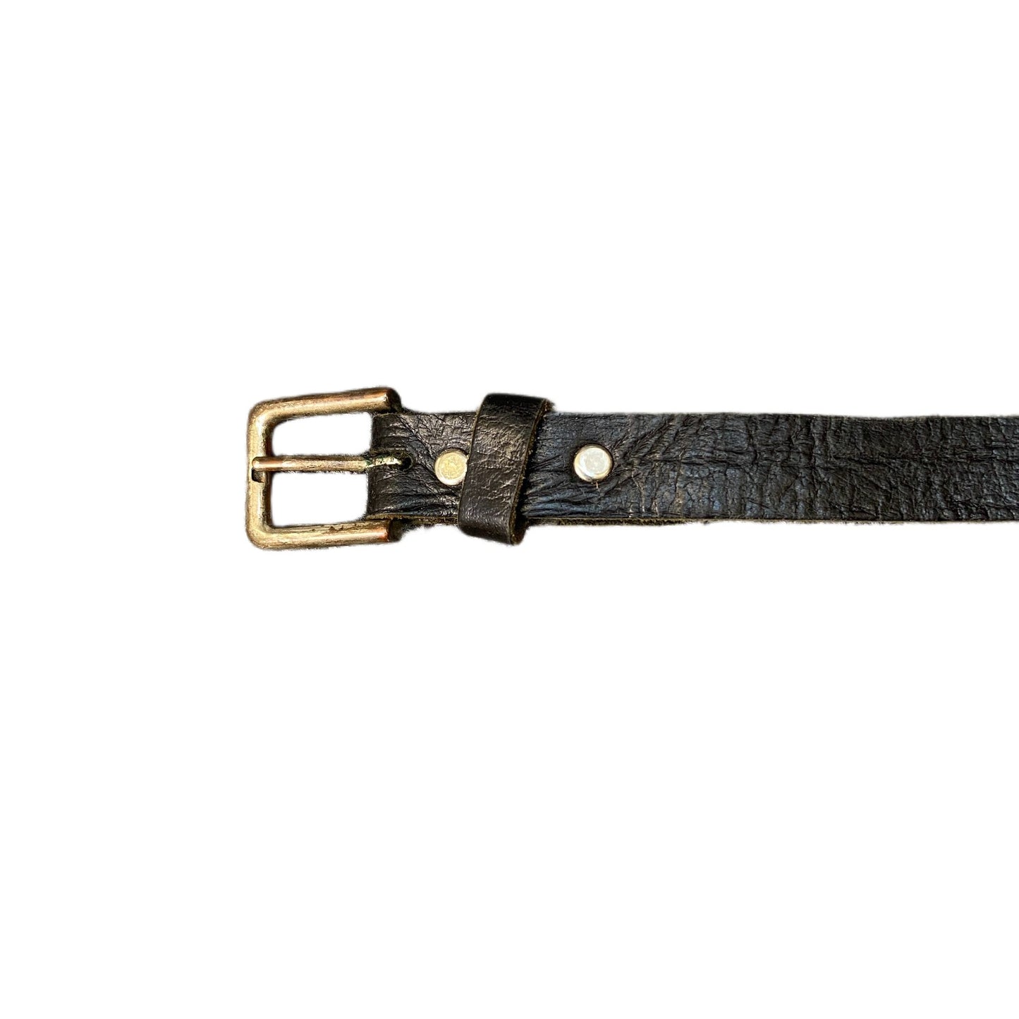 Vintage Waist Belt Mens Black Leather Adjustable Brass Pin Buckle 41.5 Inches