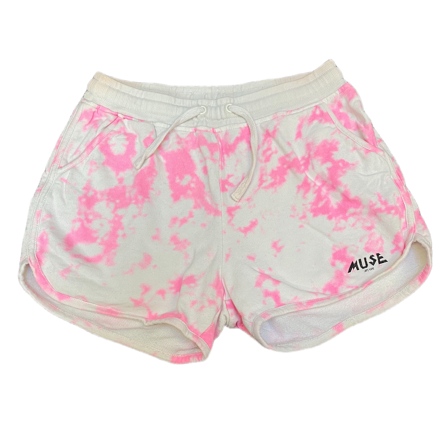 Running Sprinter Shorts Women M 26" Waist White Pink Tie Dye Workout Dolphin Hem