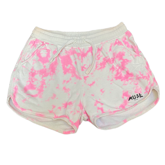 Running Sprinter Shorts Women M 26" Waist White Pink Tie Dye Workout Dolphin Hem