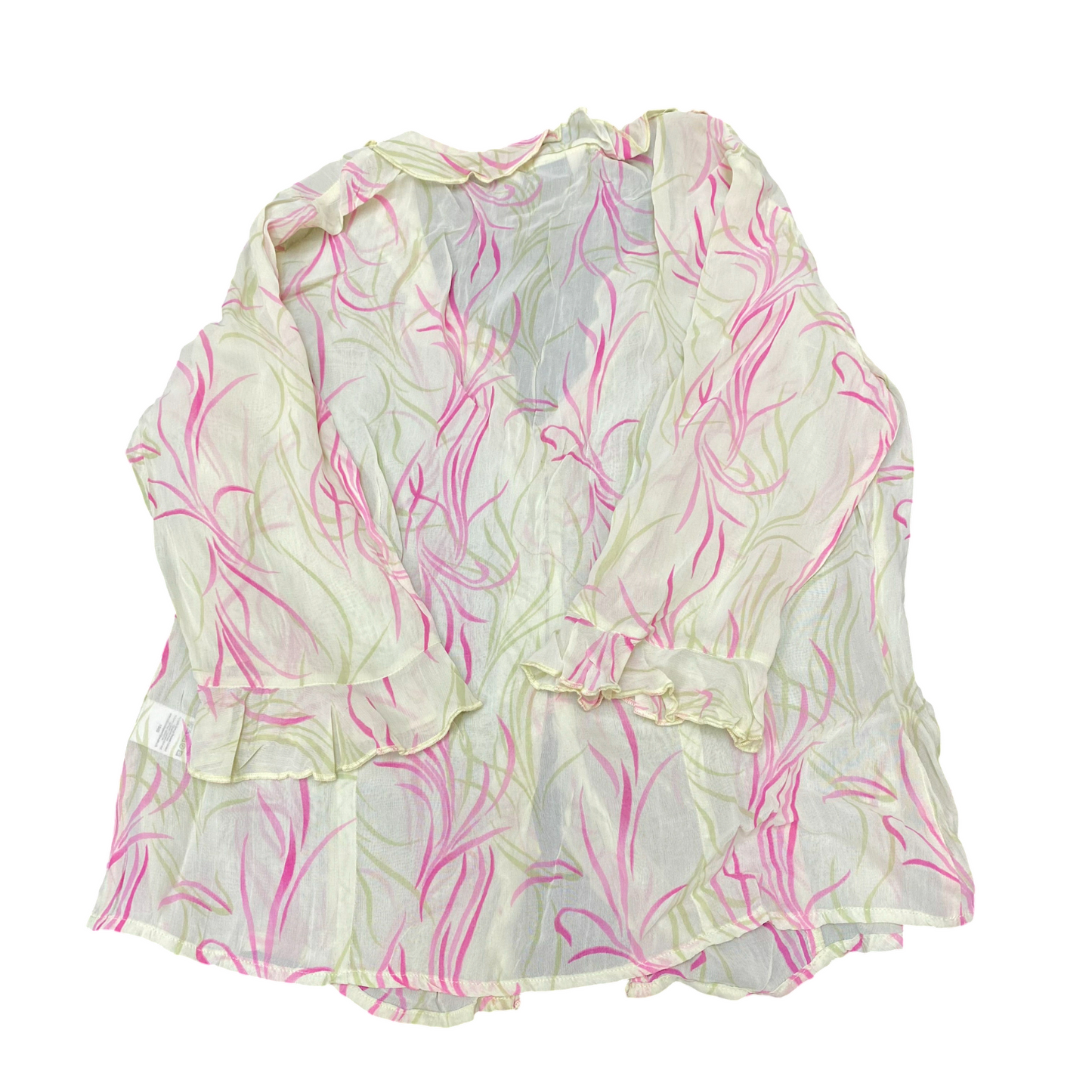 Dorothy Perkins Blouse Top Womens M Green Ruflfe Trim Sheer Casual Button Front