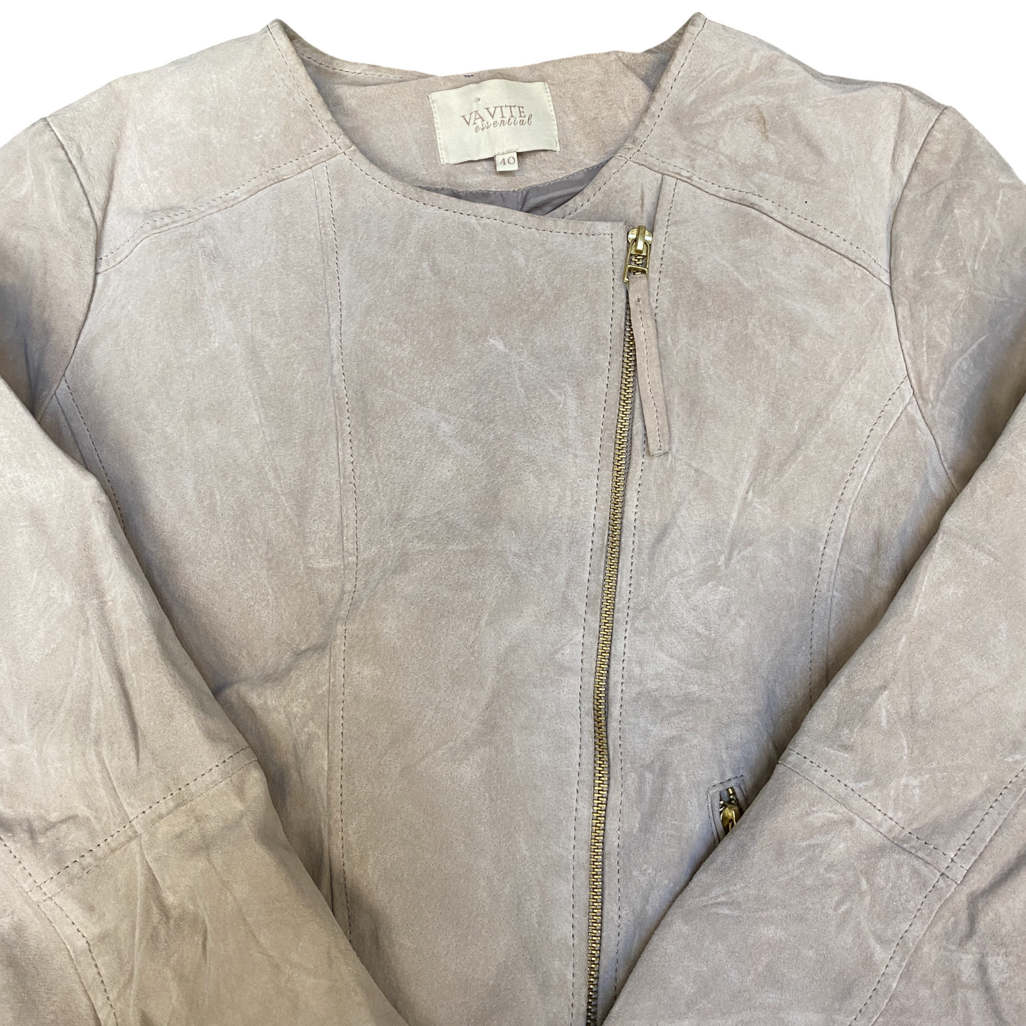 Va Vite Essential Suede Leather Motorcycle Jacket Womens M Grey Asymmetrical Zip