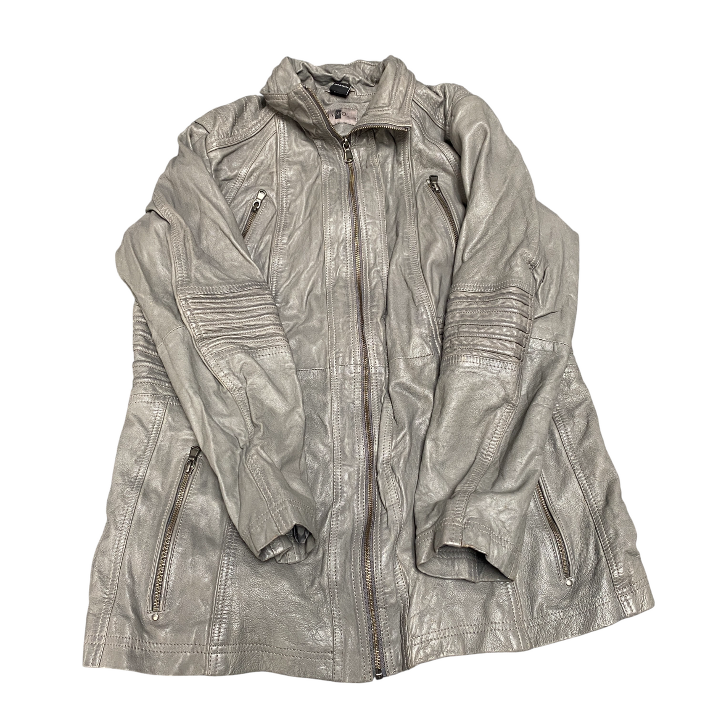 Mainpol Leather Motorcycle Jacket Womens M Grey Classic Fit Long Sleeve Full Zip