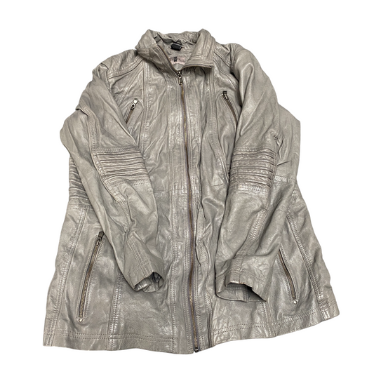 Mainpol Leather Motorcycle Jacket Womens M Grey Classic Fit Long Sleeve Full Zip