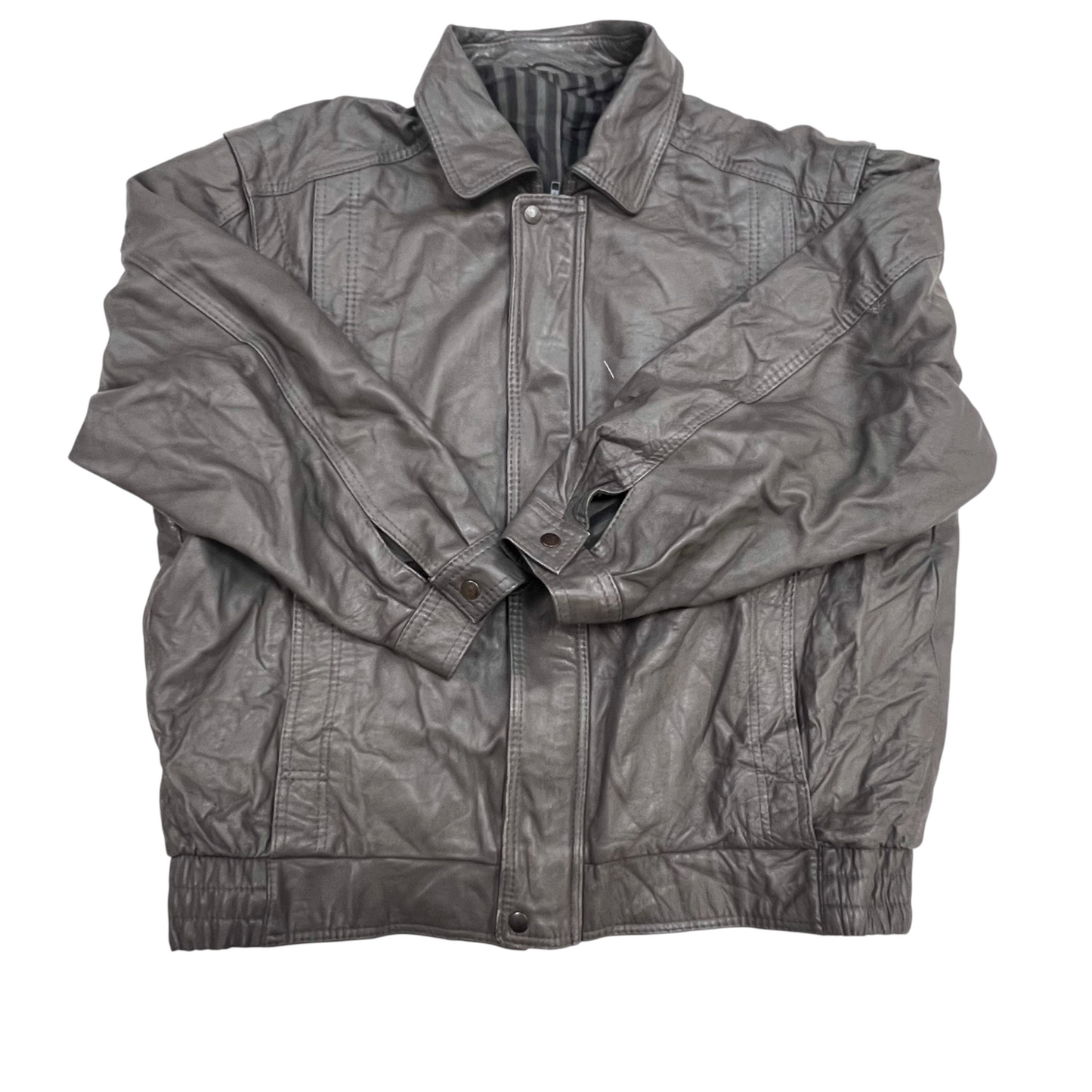 Canda Faux Leather Jacket Mens Medium Grey Lined Collared Snap Front Inside Zip