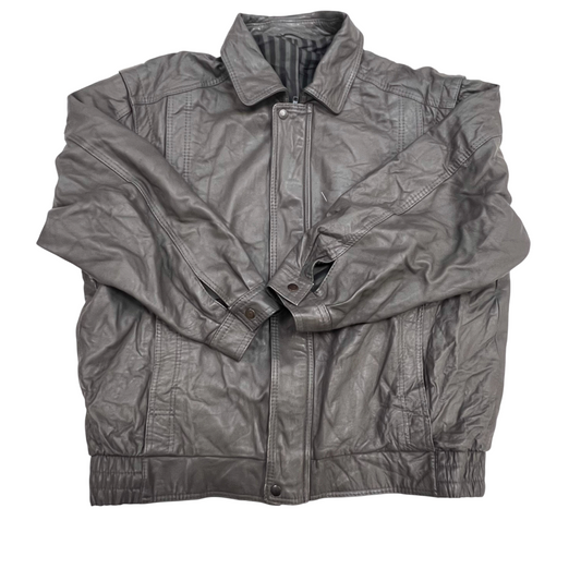 Canda Faux Leather Jacket Mens Medium Grey Lined Collared Snap Front Inside Zip