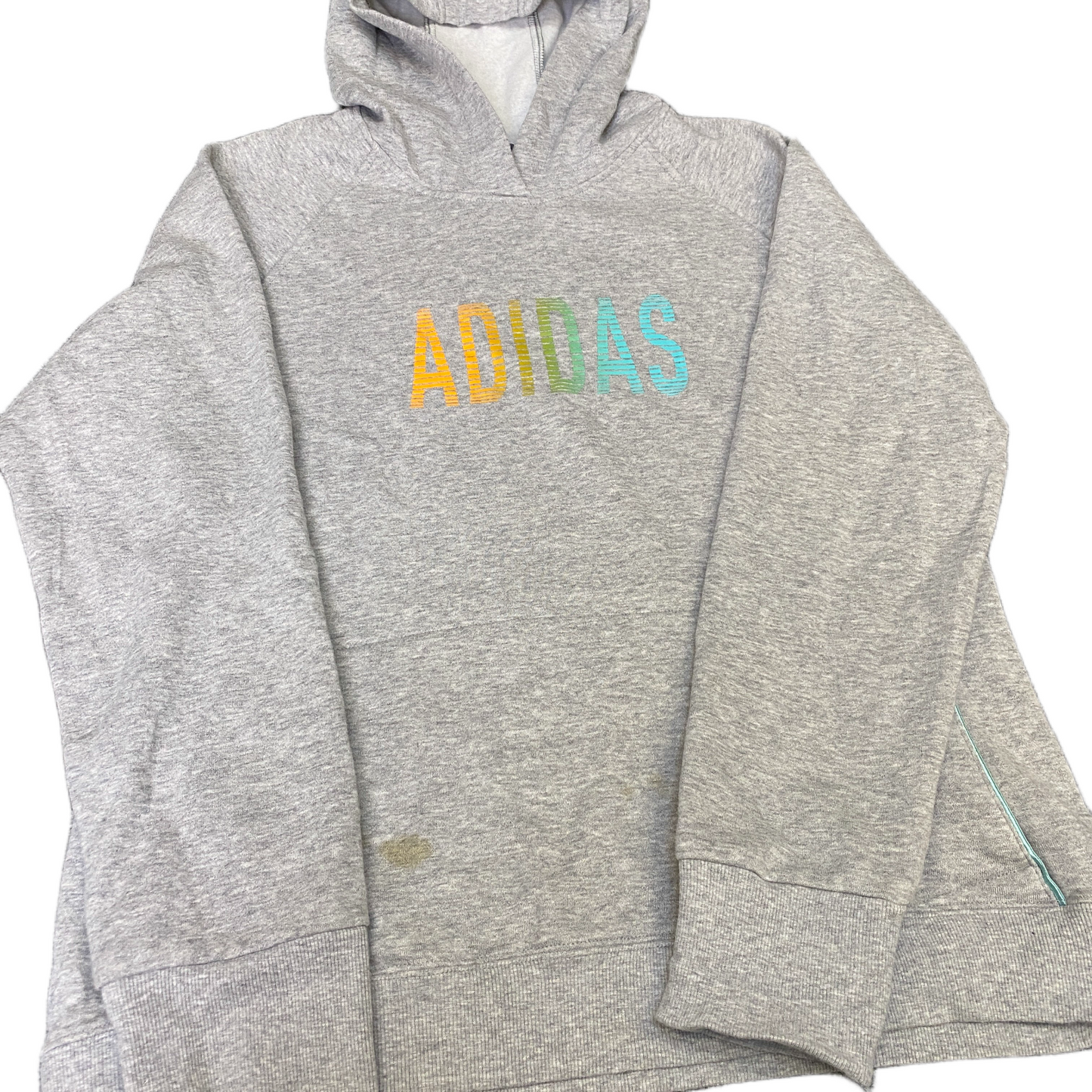 Adidas Hoodie Womens Large Grey Graphic Logo Fleece Lined Long Sleeve Pullover