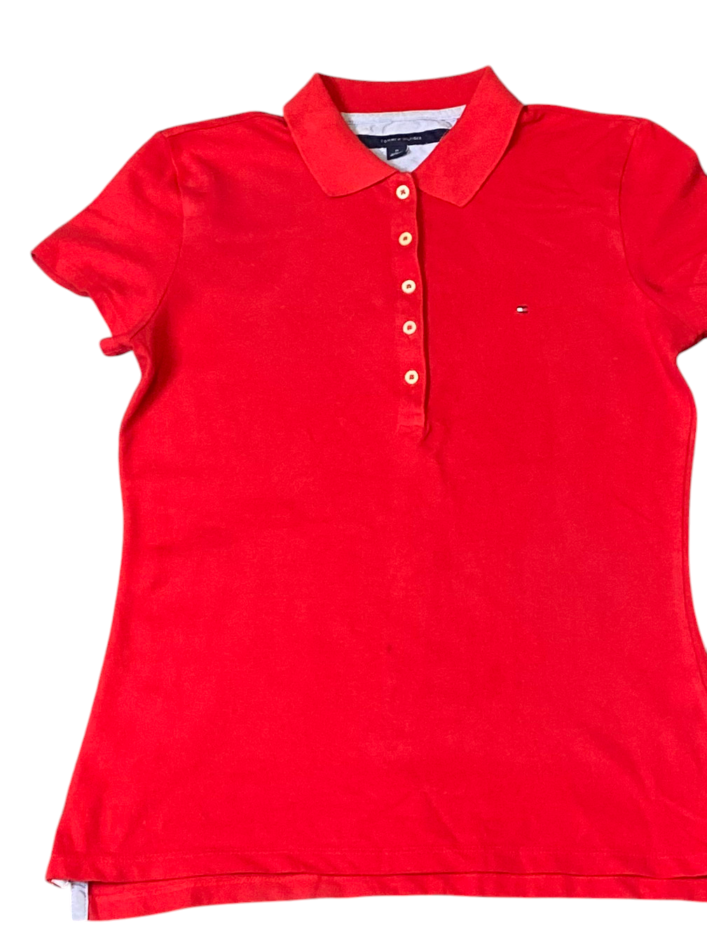 Tommy Hilfiger Polo Shirt Womens M Red High Low Short Sleeve Golf Performance