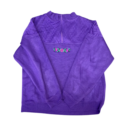 Beautiful People Sweatshirt Mens Large Purple Embroidered 1/4 Zip Pullover