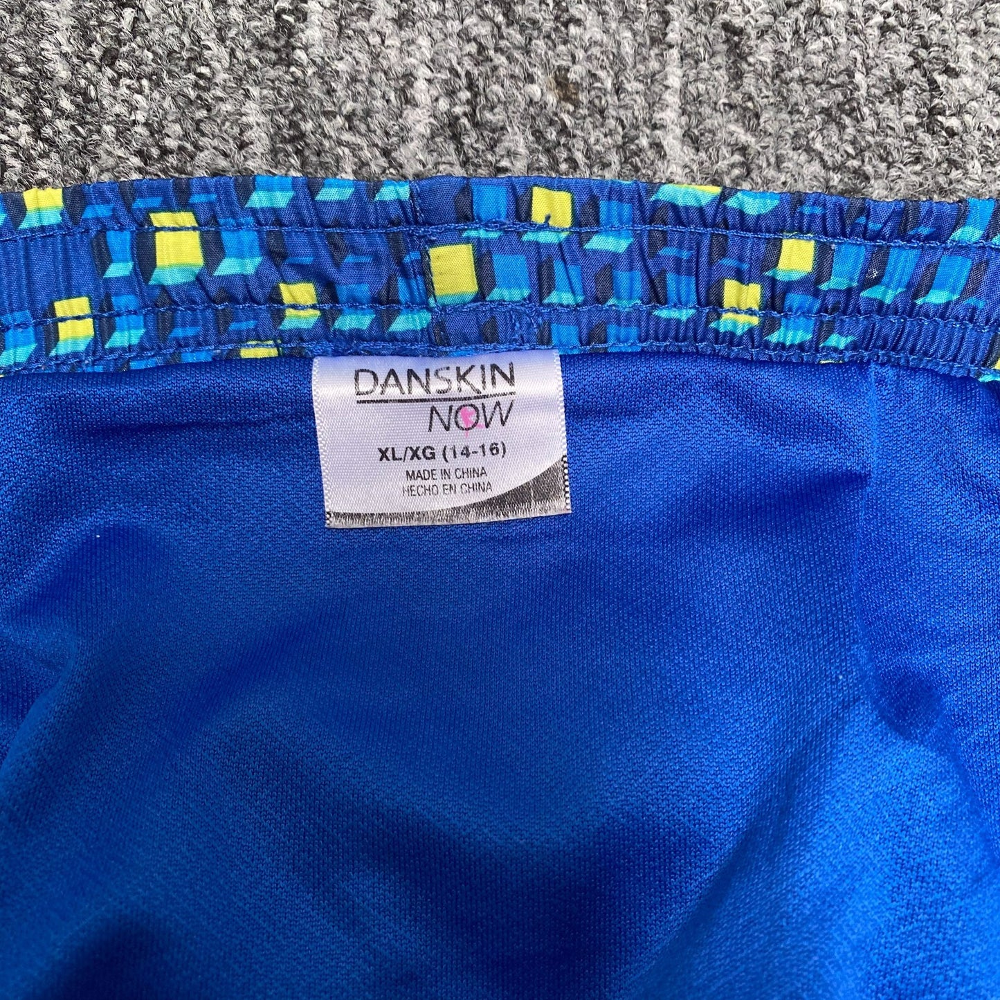 Danskin Now Running Sprinter Shorts Womens XL Blue Box Print Elastic Waist