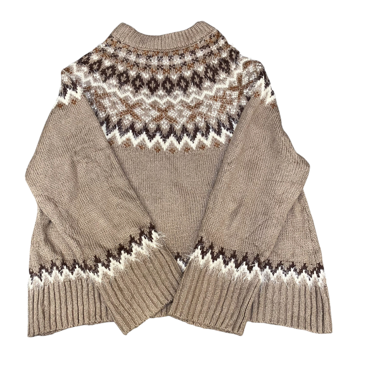 Jumper Womens Medium Brown Fair Isle Nordic Knit Long Sleeve Crew Neck Pullover