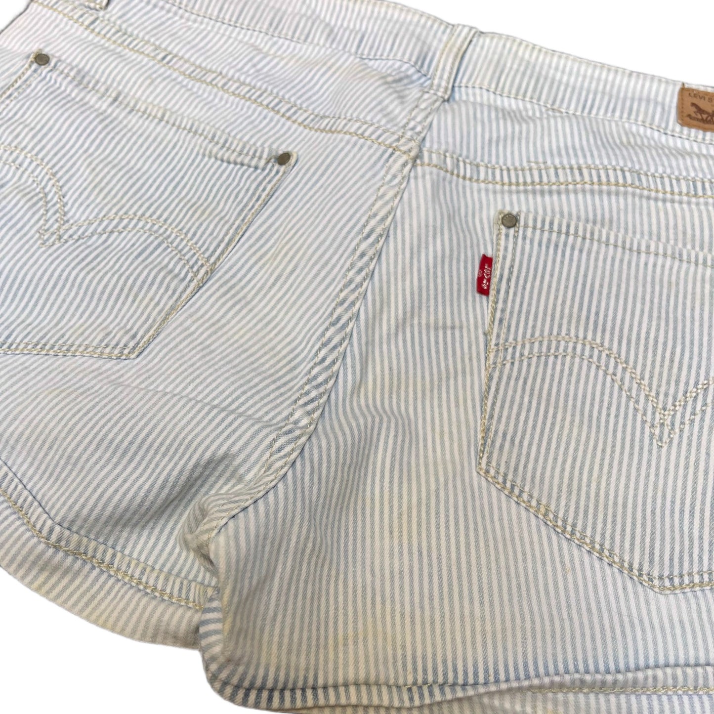 Levi's Shorty Short Fits as Womens XL 33" Waist Blue White Stripe Denim Red Tab