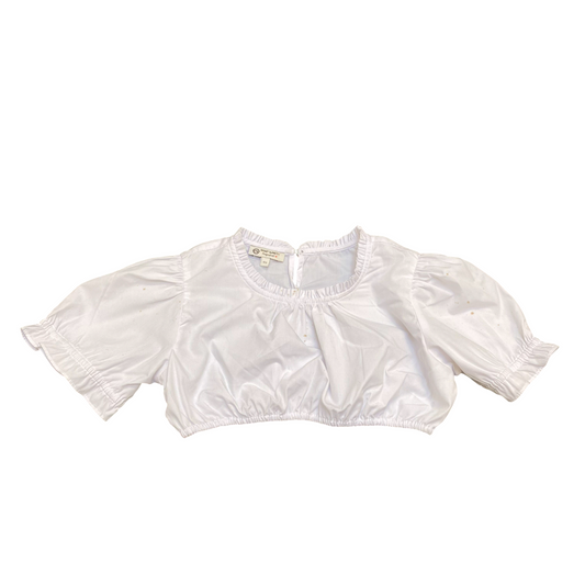 Smart & Pretty Blouse Top Womens S White Cropped Elastic Ruffle Trim Puff Sleeve