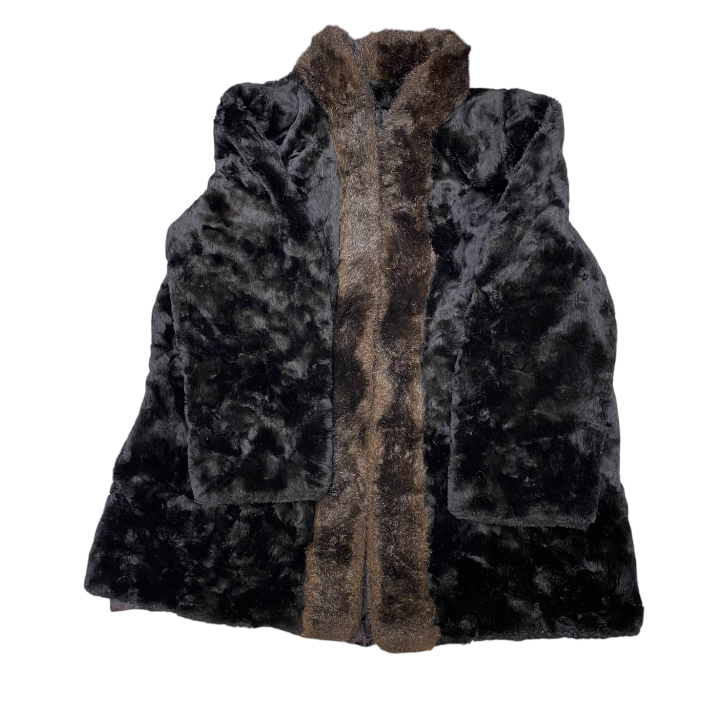 Mariel Turner Faux Fur Jacket Womens Large Black Lined Long Sleeve Open Front