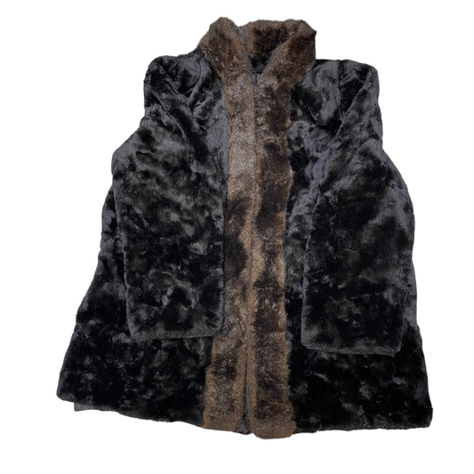 Mariel Turner Faux Fur Jacket Womens Large Black Lined Long Sleeve Open Front