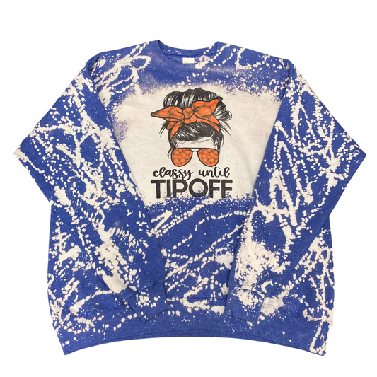 Hanes Sweatshirt Womens XL Blue White Tie Dye Classy Until Tip Off Crew Neck