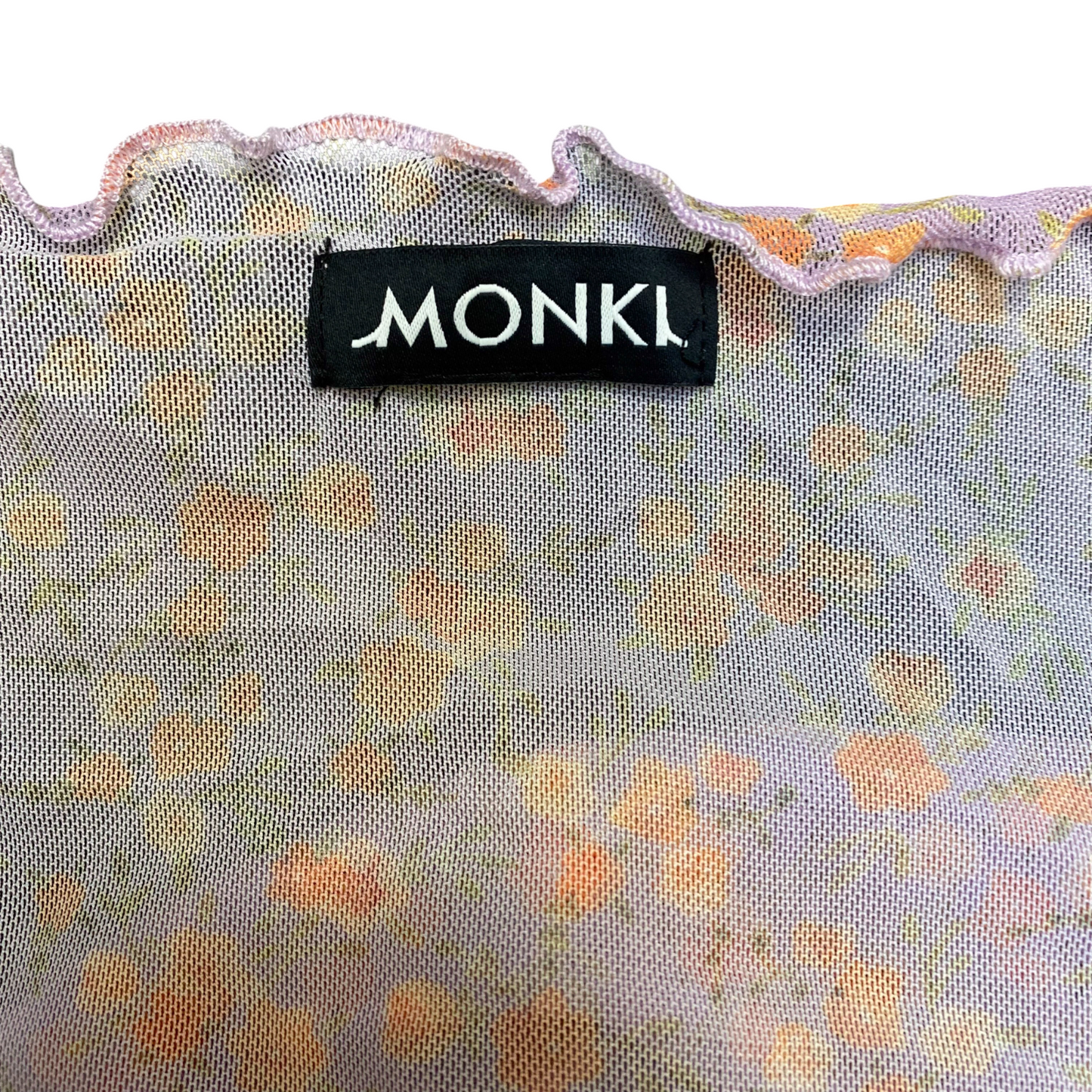 Monki Crop Top Womens S Purple Floral Ruffle Trim Tie Front Bell Sleeve Cardigan