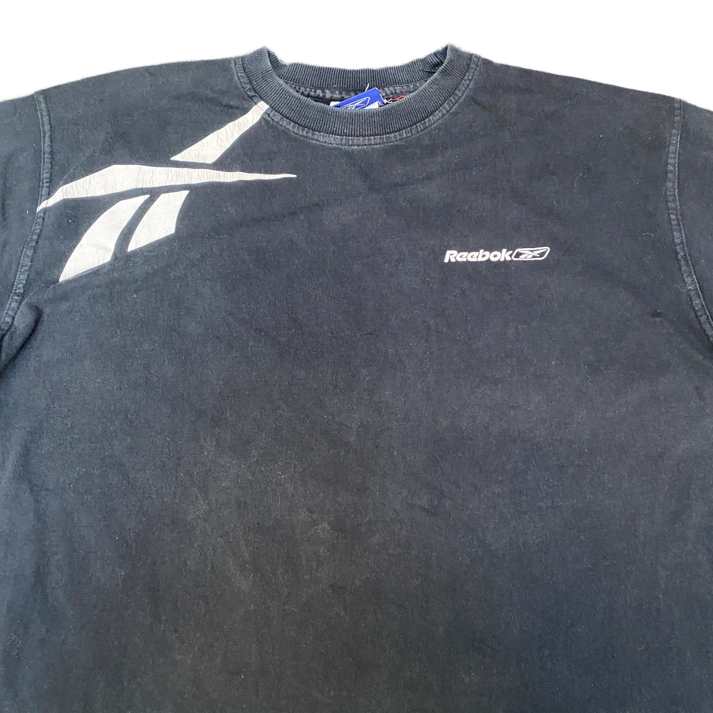 Reebok T-Shirt Womens L Black Graphic Print Stretch Heavyweight Short Sleeve Tee