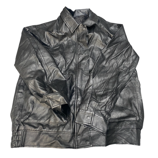 Men's Leather Motorcycle Jacket Small Black Long Sleeve Collared Button Front