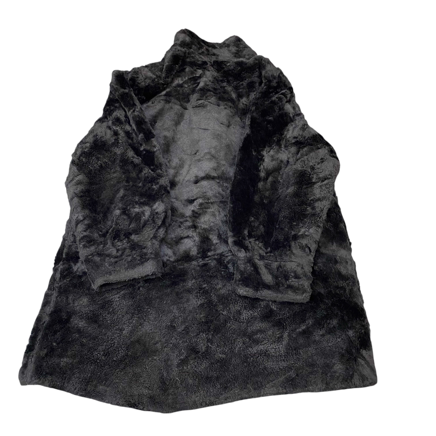Womens Faux Fur Coat Large Black Lined Plush Oversized Long Sleeve Button Front