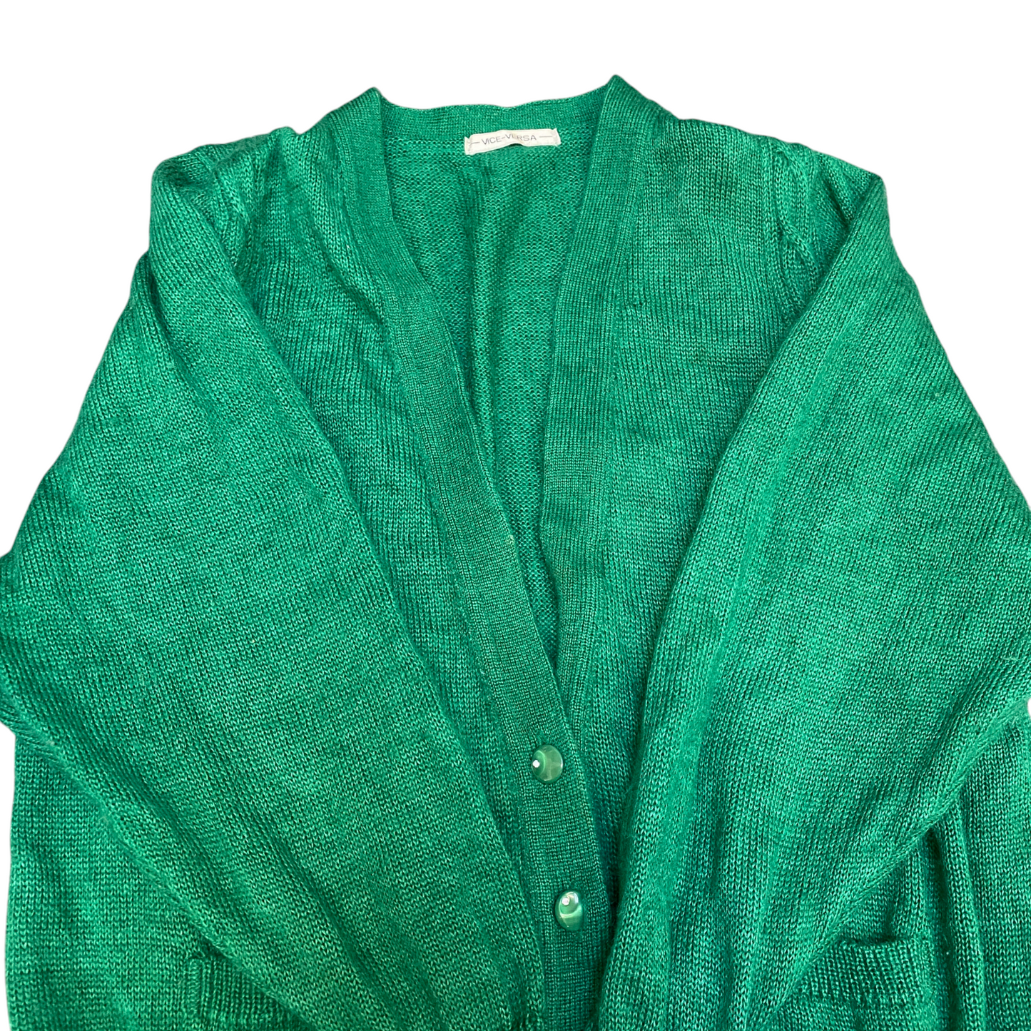 Vice Versa Cardigan Jumper Women Large Green Tight Knit Soft V Neck Button Front