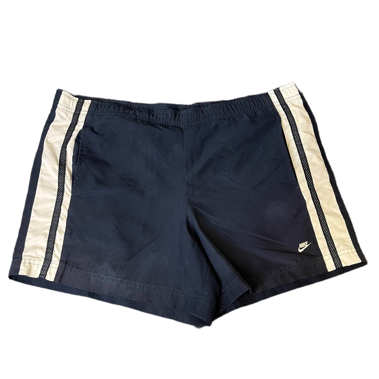Nike Athletic Track Shorts Fits as Womens 2XL 35" Waist Navy White Elastic Waist