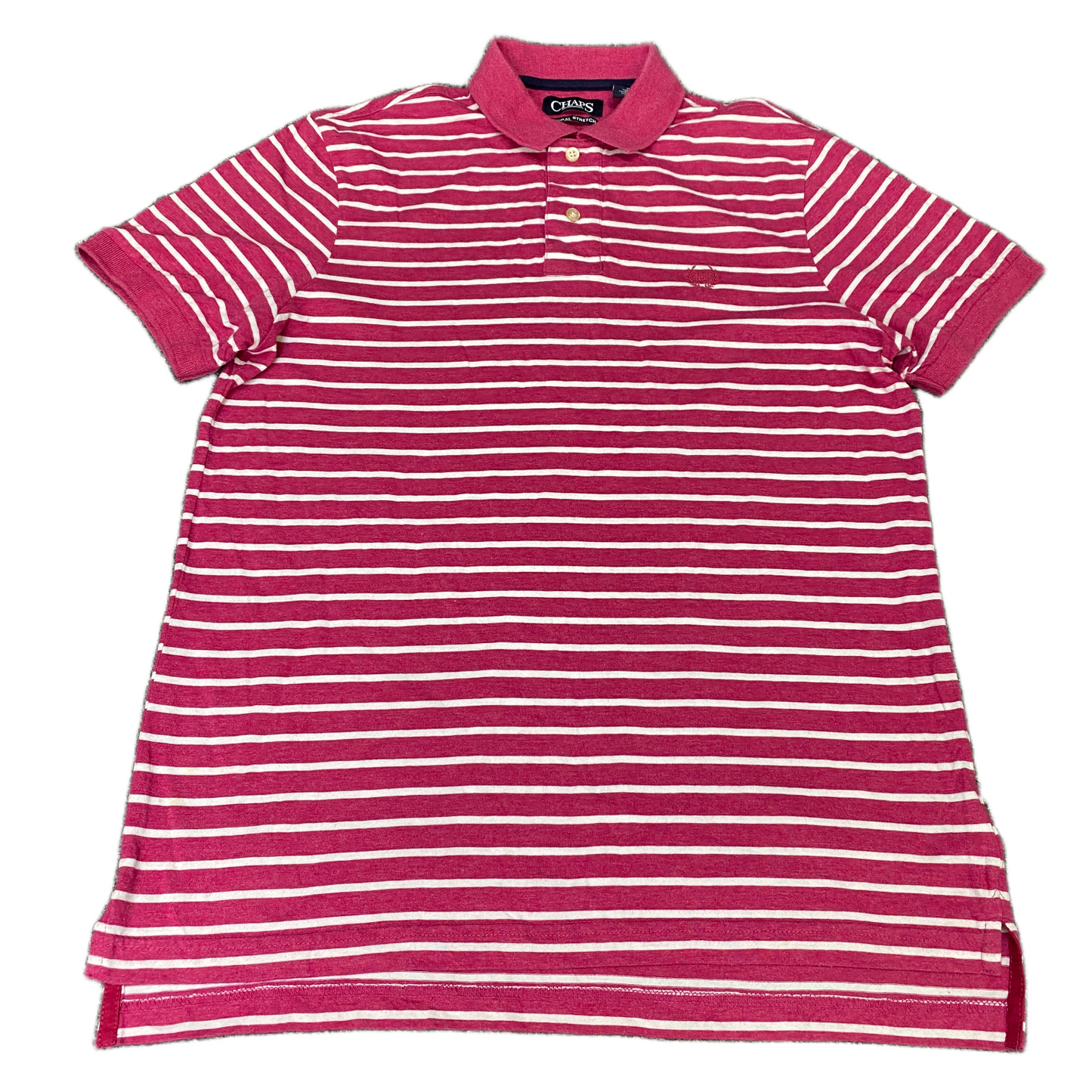 Chaps Polo Shirt Mens M Pink White Striped Natural Stretch High Low Slit Popover