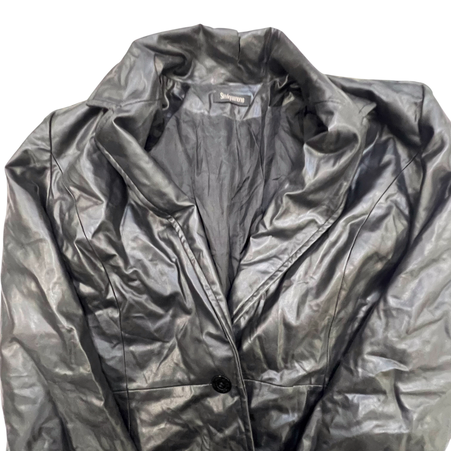 Sinequanone Faux Leather Jacket Womens Small Black Notch Lapel Single Breasted