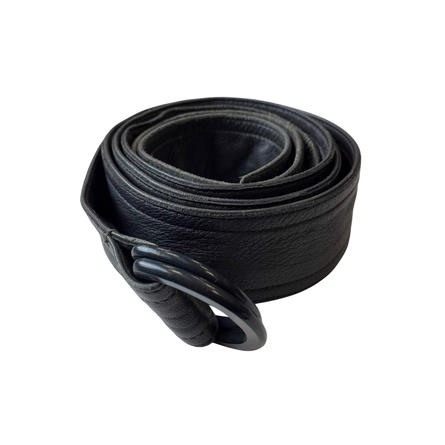 Mens Casual Waist Belt Black Leather Adjustable Double D-ring Buckle Size 63 in