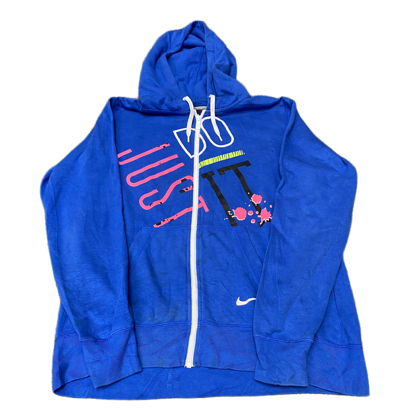 Nike Hoodie Womens XL Blue Fleece Lined Just Do It Graphic Drawstring Full Zip