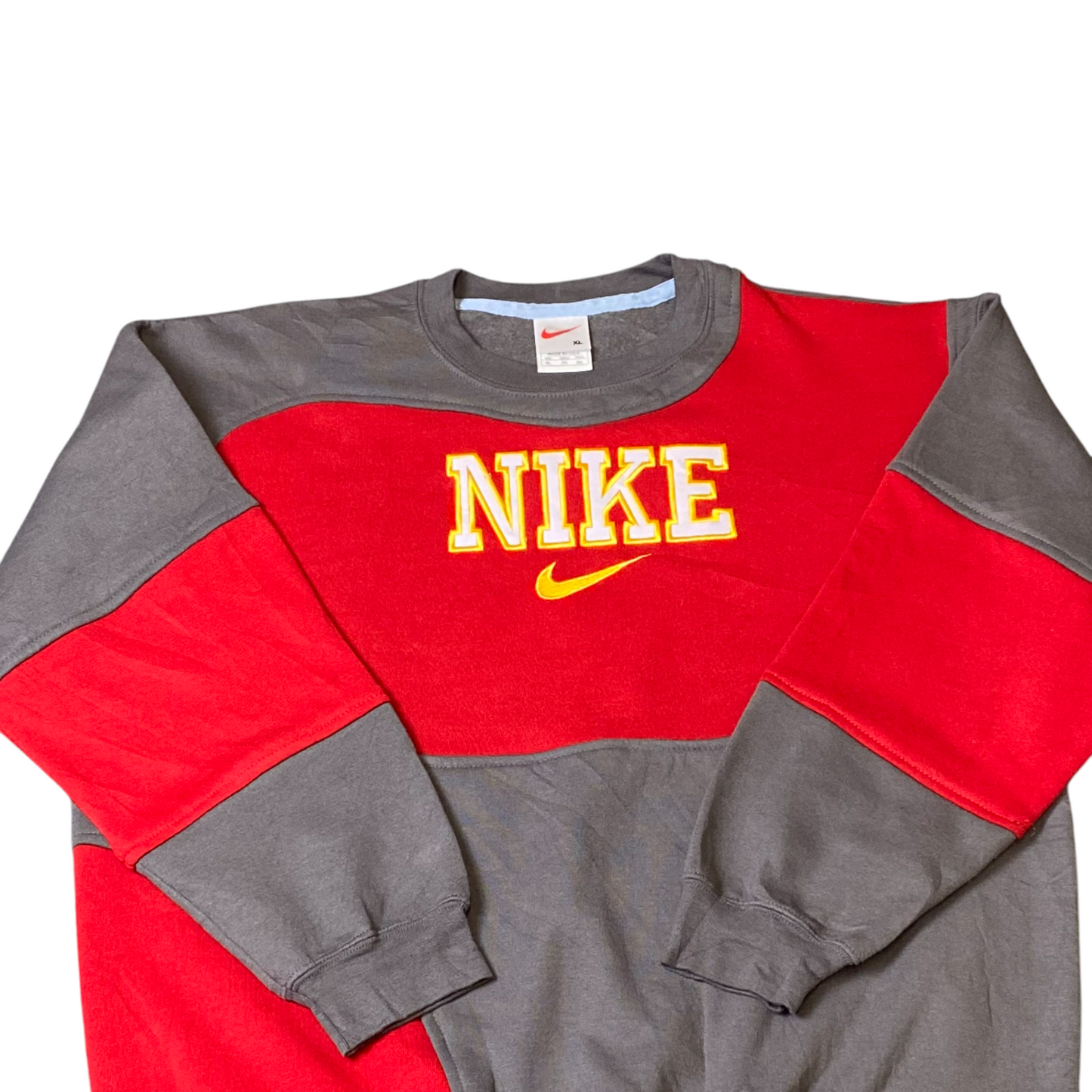 Nike Reworked Sweatshirt Mens XL Red Brown Embroidered Spellout Logo Vintage Y2K