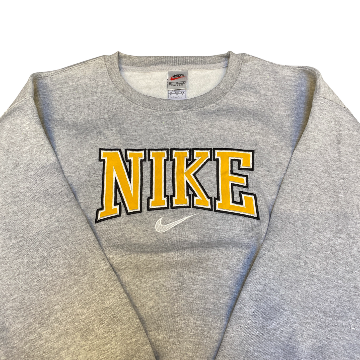 Nike Reworked Sweatshirt Mens Medium Grey Embroidered Spellout Logo Vintage Y2K