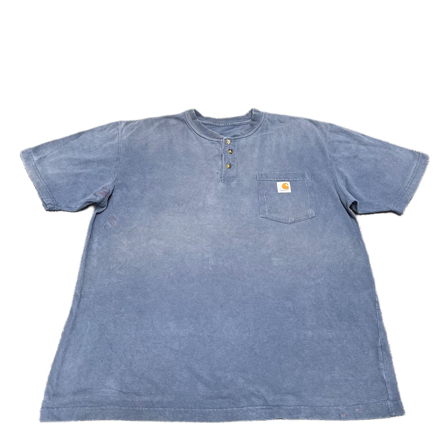 Carhartt Henley Pocket T-Shirt Mens XL Blue Loose Fit Short Sleeve Workwear Tee