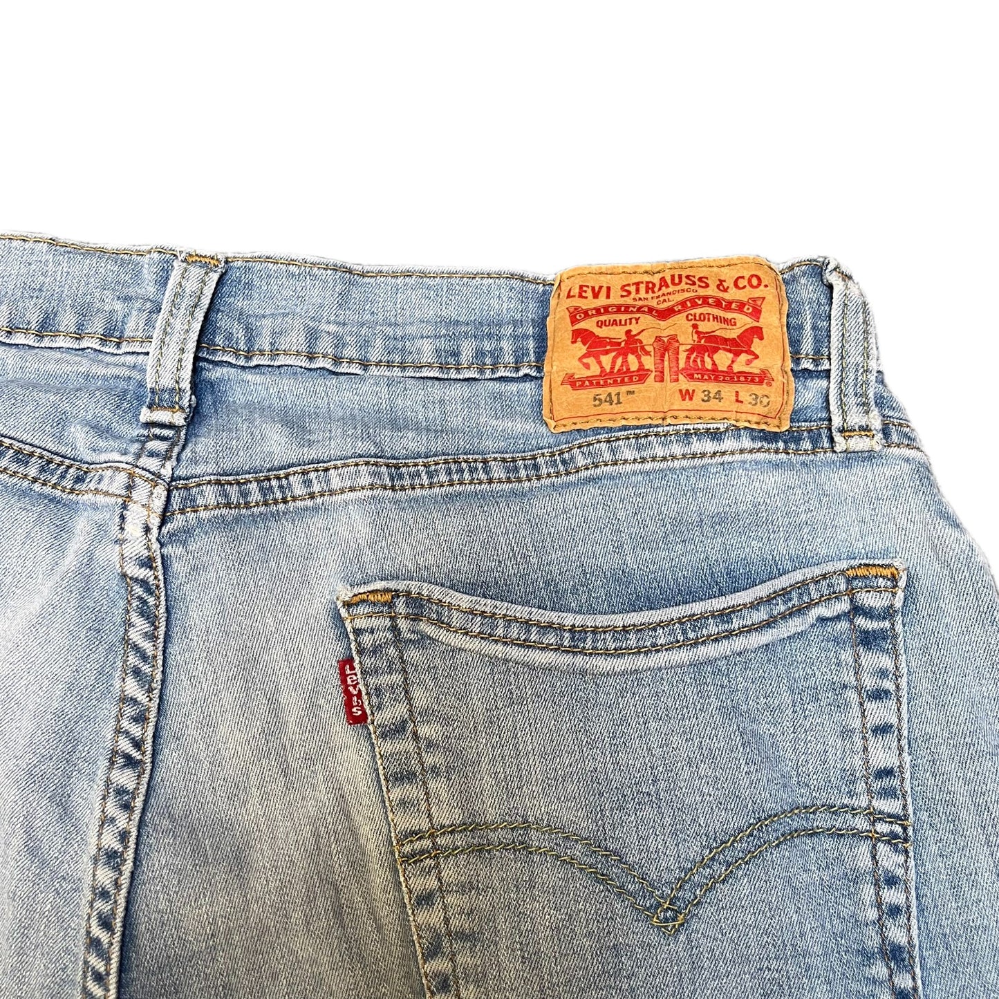 Levi's 541 Jean Shorts Fits as Mens L 34" Waist Blue Denim Athletic Fit Red Tab