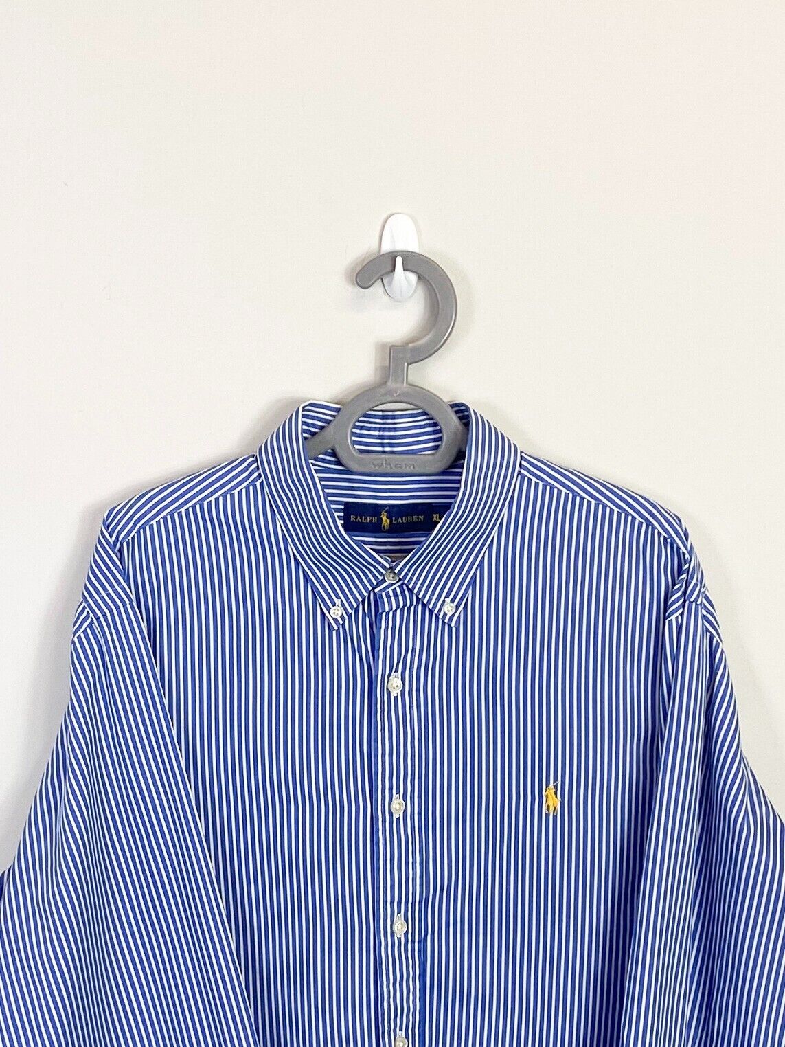 Ralph Lauren Shirt Mens XL Blue Striped Long Sleeve Small Yellow Polo Pony Logo