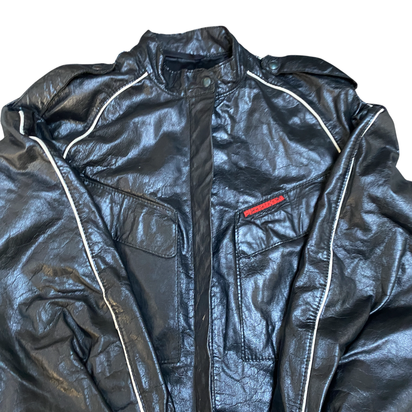 Womens Leather Biker Jacket Medium Black Fully Lined Long Sleeve Snap Full Zip