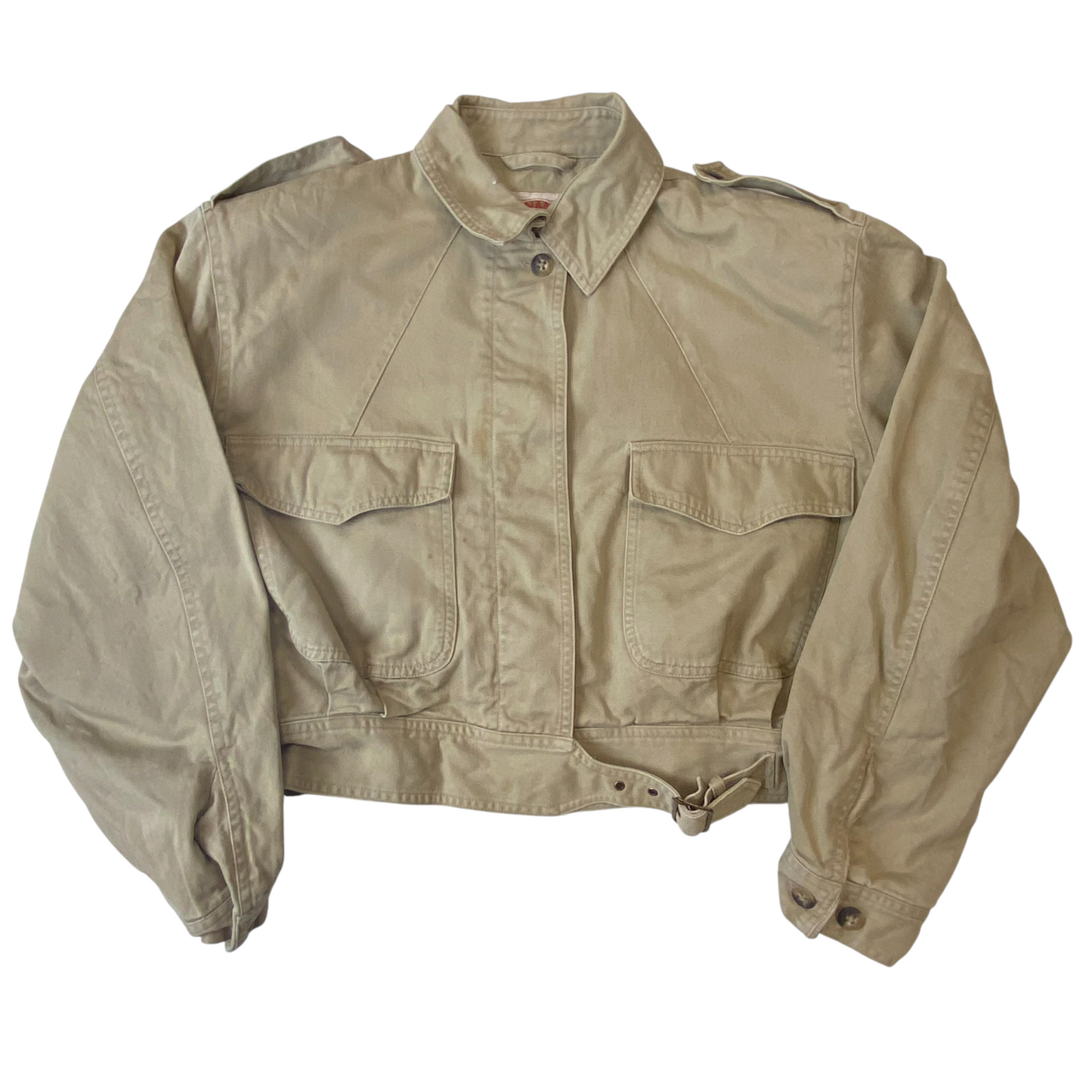 Banana Republic Cropped Jacket Womens L Beige Flap Pocket Collared Button Front