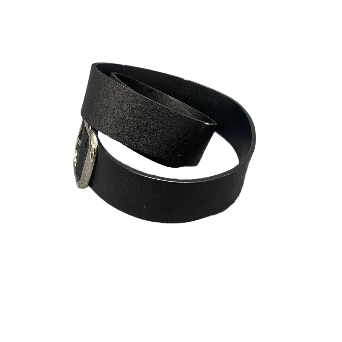 Men's Waist Belt Black Leather Adjustable Pin Square Buckle Size 33.5 inches