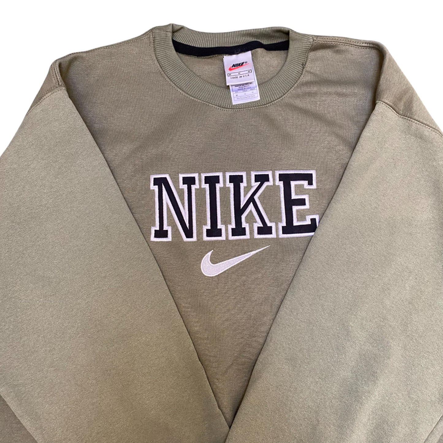 Nike Reworked Sweatshirt Mens M Green Heather Embroidered Long Sleeve Crew Neck