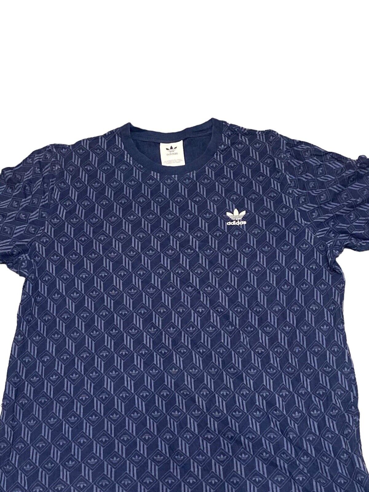 Adidas Originals Pattern T-Shirt Navy Mens L Chest Logo