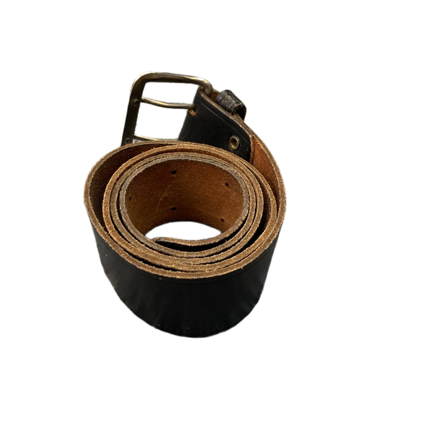 Waist Belt Mens Black Leather Adjustable Silver Double Pin Buckle 32 Inches