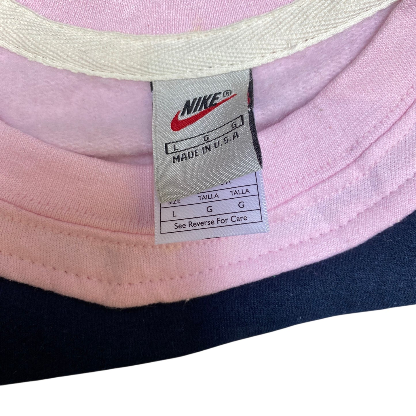 Nike Reworked Sweatshirt Mens L Blue Pink Embroidered Spellout Logo Vintage Y2K