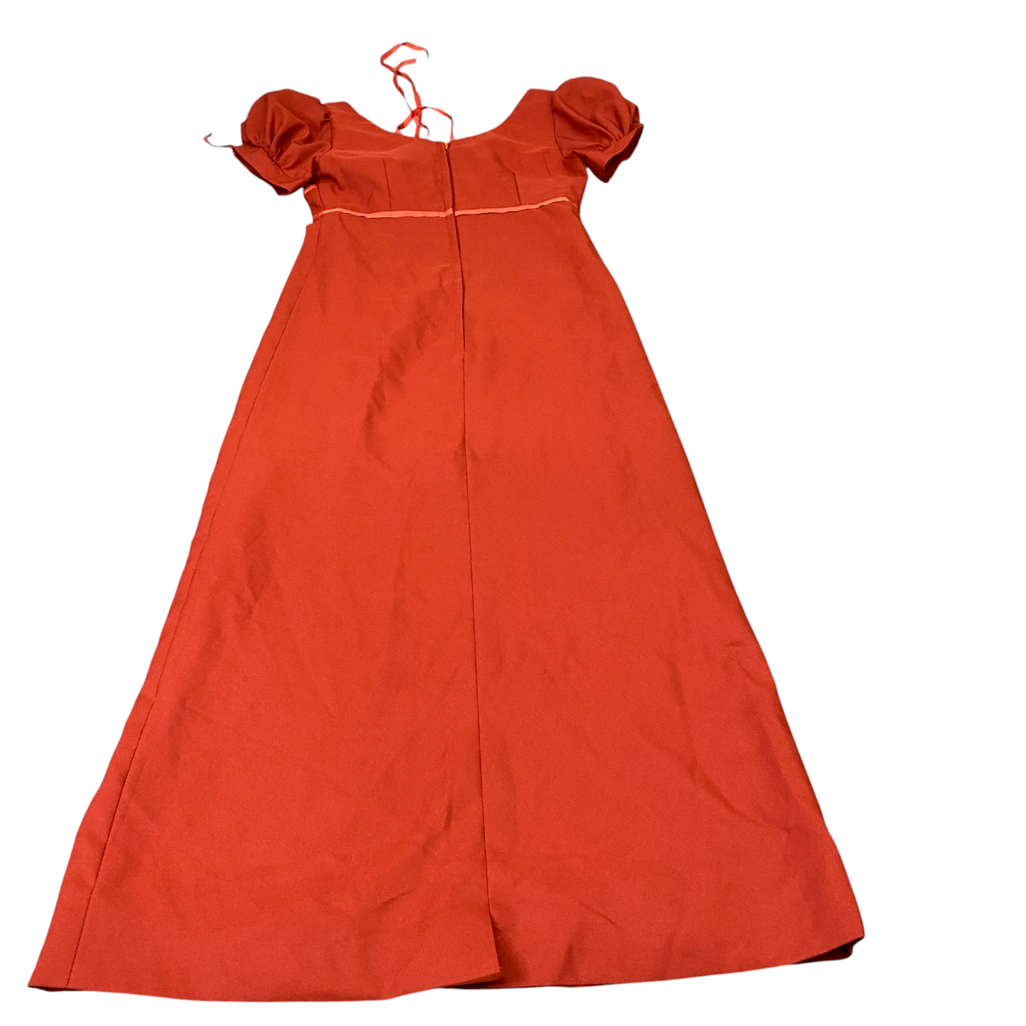 Fashion Trend Long Maxi Dress Womens S Orange Round Neck Short Sleeve Back Zip